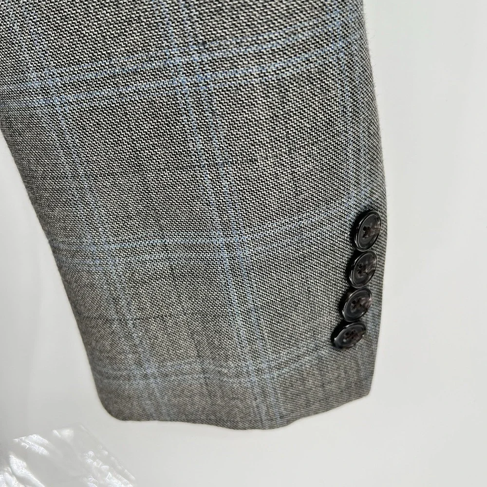Lauren Ralph Lauren Blazer Jacket Mens Size 46L Silk Wool‎ Gray Plaid Sport Coat